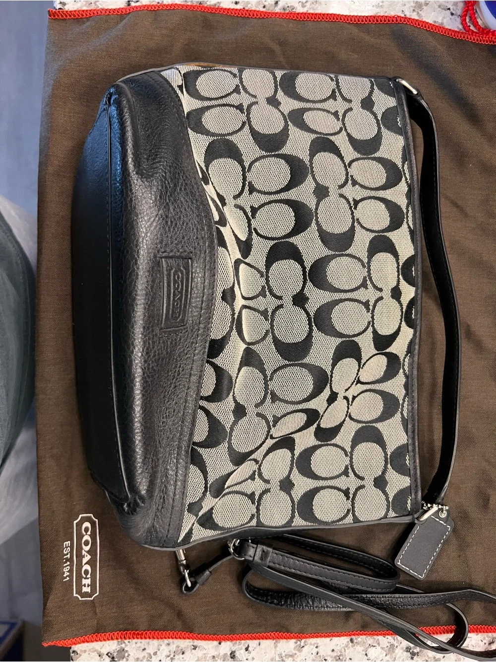 Coach Black & Grey Signature Canvas Shoulder Bag